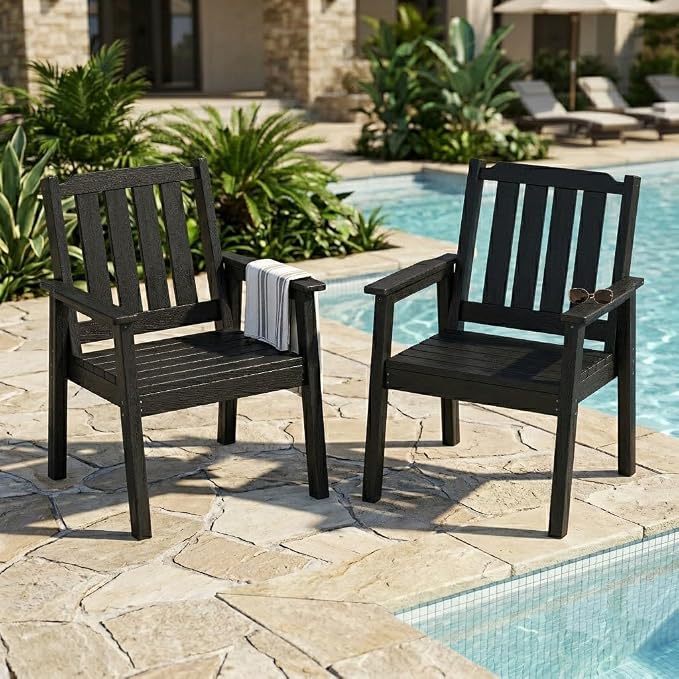 IDEALHOUSE Set of 4 Outdoor Dining Chairs, Durable HDPE Garden Patio Chairs with Sturdy Frame, All-Weather and Waterproof for Deck, Porch, Poolside and Backyard, Black