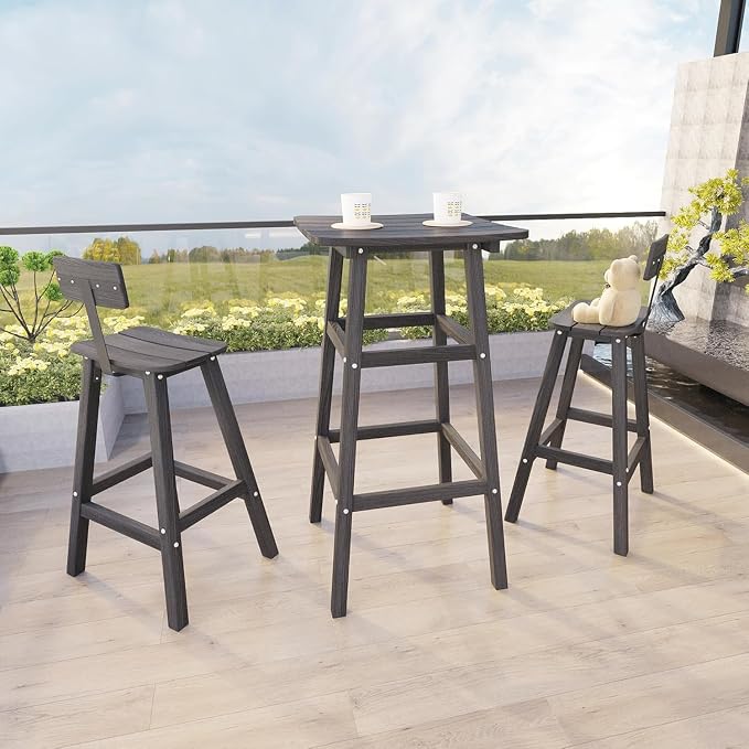 Bar Height Chairs Set of 2, HDPE Bar Height Outdoor Chairs, Weather Resistance Tall Adirondack Chairs Set of 2, Cafes, Swimming Areas, Patio, Garden and Kitchen Island, Grey