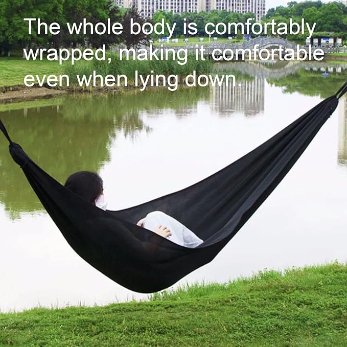 Polyester Hammock Mesh Breathable Outdoor Travel Lightweight Portable Tree Hanging Multi-Purpose Hammock(Black)