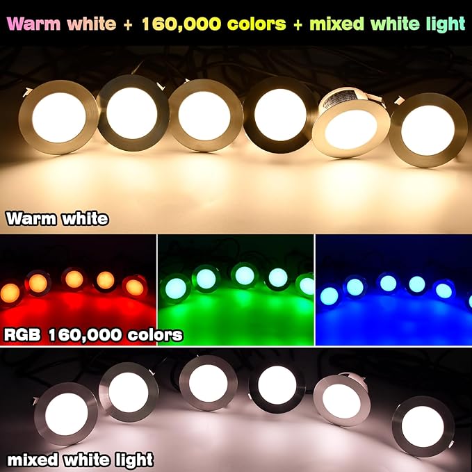 LED Deck Lights Kit, 20pcs Φ1.22 Smart WiFi Control Low Voltage RGBW Recessed LED Lighting, Waterproof Deck Stair Lights for Yard Garden Stair Patio Pool