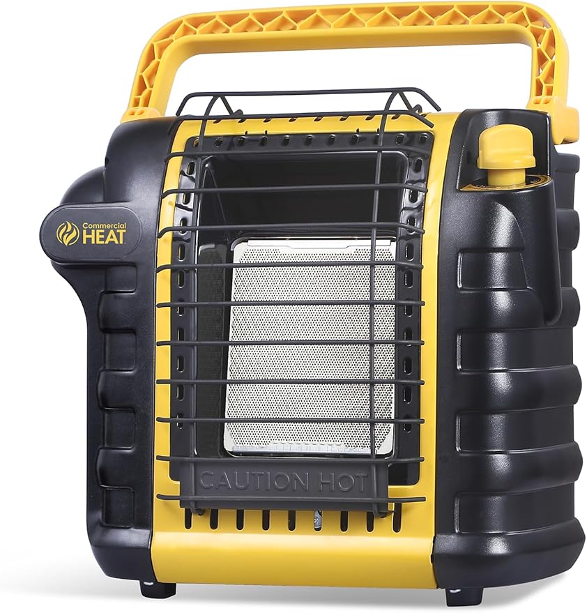 9000 BTU Portable Propane Heater for Outdoor Use, Patio Heater for Up To 300 Sq. Ft., 2 Heat Settings, Swivel Regulator Connects to 1 lb. Propane Tank, CHP9000Y, Yellow
