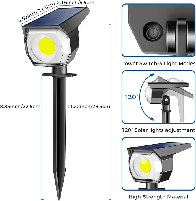 6 Pack Solar Spot Lights Outdoor Waterproof, Landscape Spotlights | Cool White, Solar Powered, Auto On/Off, Lighting for Outside Pathway Yard Lawn Flag Garden Walkway Pathway