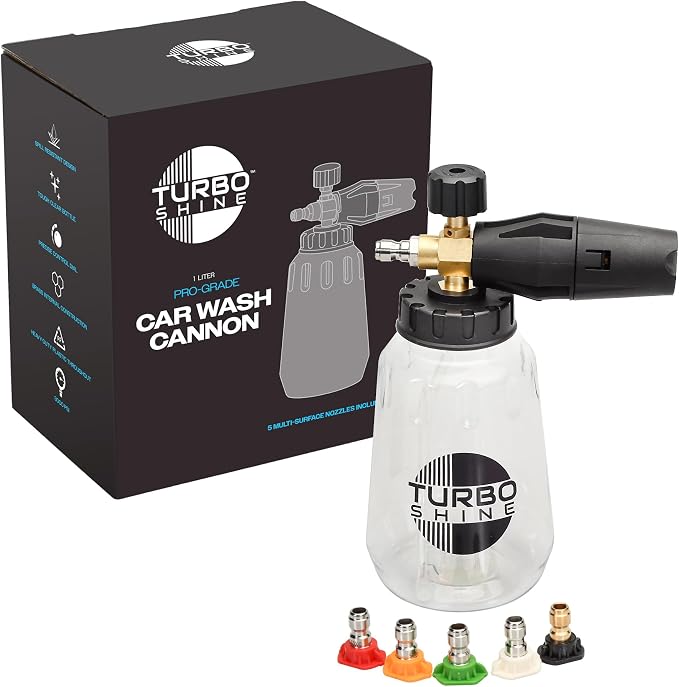 Professional Foam Cannon for Pressure Washer – Wide Mouth Snow Foam Lance with Adjustable Spray Pattern – Heavy Duty Car Wash Soap Dispenser – 1/4" Quick Connector (Clear, 1 Liter)