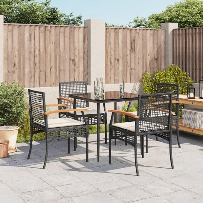 5 Piece Patio Dining Set with Cushions, Outdoor Sofa Sets Porch Furniture Set Outdoor Lounge Sets Sectional Sofa for Garden Piazza Negotiation Area Poolside Black Poly Rattan