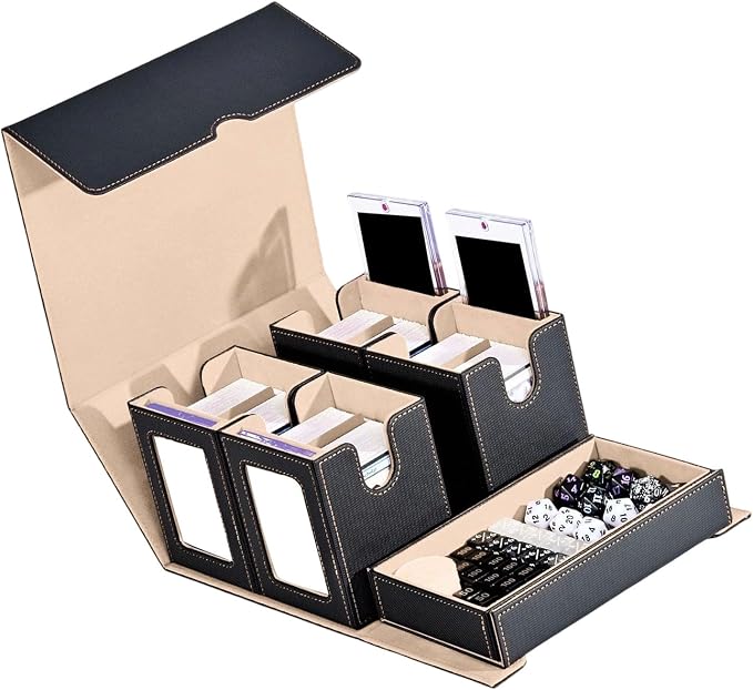 Card Storage Box with Holders and Dices Tray Multifunctional Deck Organizers with Removable Dividers Portable Carrying Organisers Case
