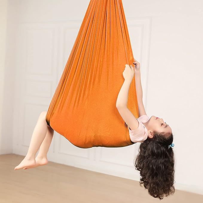 Kids Sensory Therapy Swing Hammock Children's Swing Hammock Indoor Elastic Cuddle Pod Swing for Autism Boys Girls with ADHD SPD Asperger's Sensory Integration Special Needs (Orange)