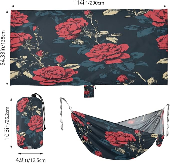 Anime Rose Dark Blue Outdoor Hammock Foldable Hanging Hammock for Outside Patio Garden