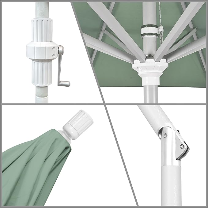 California Umbrella 7.5' Rd. Aluminum Patio Umbrella, Crank Lift, Collar Tilt, White