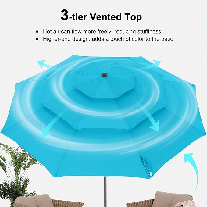 ABCCANOPY 9Ft 3 Tiers Market Umbrella, Outdoor Table Umbrella for Patio, Deck, Backyard (Turquoise)