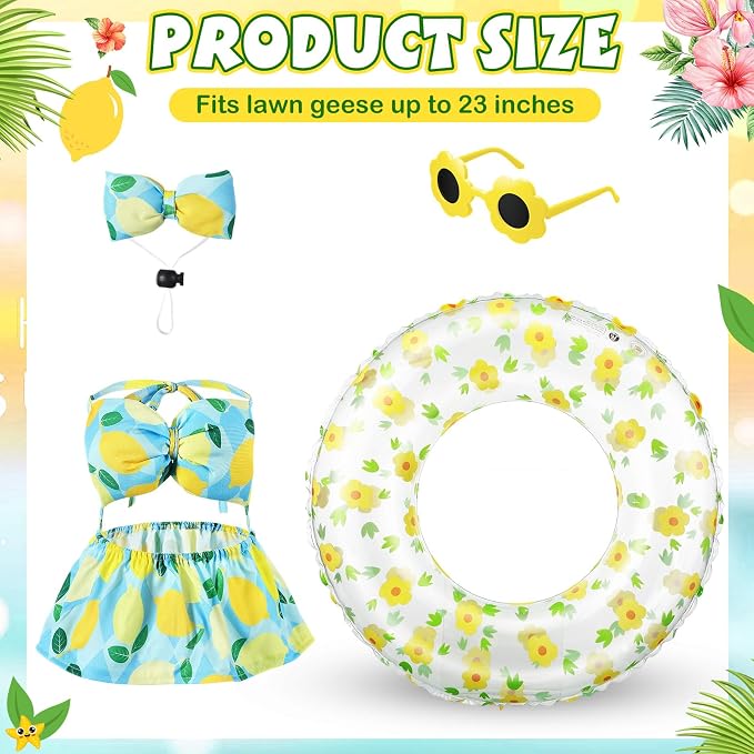 Bikini Porch Goose Outfits with Sunglasses and Swimming Tube for 23" Summer Goose Costume Garden Patio Statue Decor(Lemon)