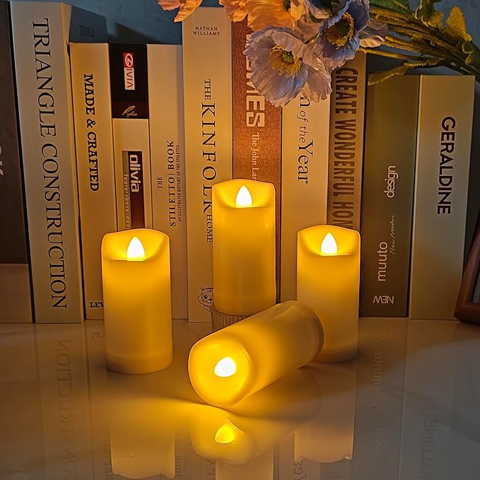iZAN 4 Pack Flameless Battery Operated LED Pillar Candles with Remote Outdoor Waterproof Flickering Decorative Lights for Halloween Christmas Home Kitchen Décor Wedding Party Event Decorations 2”x4”