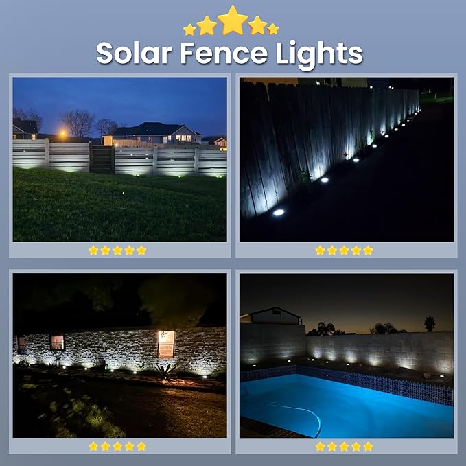 GIGALUMI Solar Fence Lights - No-Drill Fence Lighting Solution, Waterproof Perimeter Lights Compatible with Wood, Metal & Concrete Fences (20 Pack Cool White)