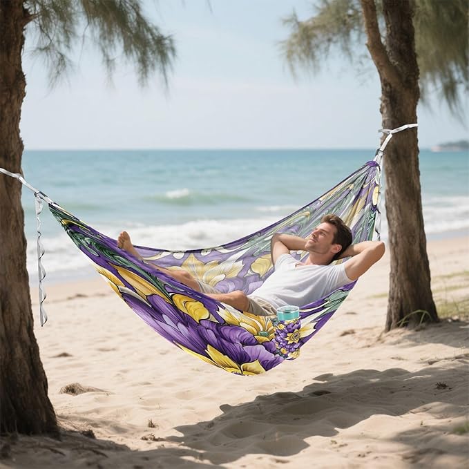 Hammocks for Outside Purpl Yellow Flowers Camping Hammock Portable Hammocks with Tree Straps and Carry Bag Camping Accessories for Hiking Beach Outdoor