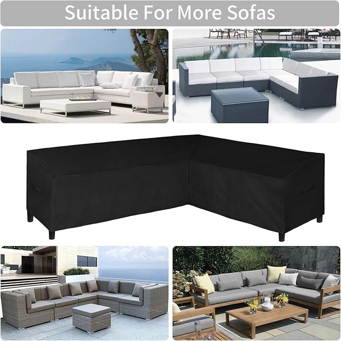 Easy-Going Patio L-Shaped Sectional Sofa Cover, 110"X85" Waterproof Heavy Duty Outdoor Garden Furniture Cover with Air Vent (Right Facing, Black)