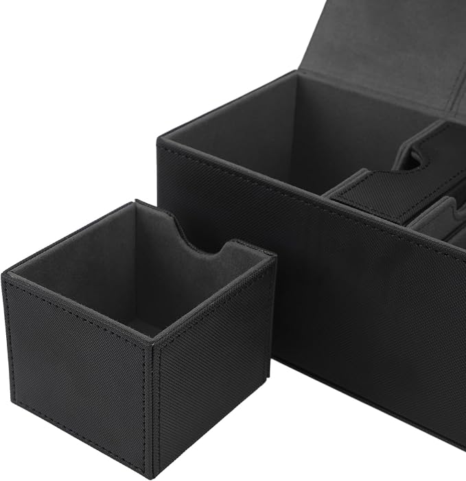 SUNGOOYUE Card Deck Box, PU Leather Game Card Storage Box with 3 Drawers and Magnetic Closure, for Holding Over 200 Cards Sports Cards (Black)