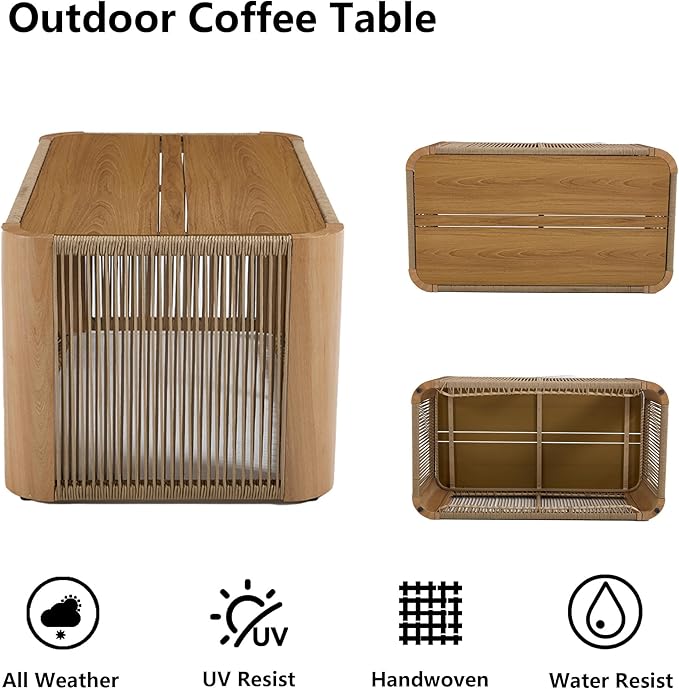 2 Piece Patio Furniture Set, Olefin Rope Patio Conversation Set, Aluminum Patio Sofa Set, 2 Seat Loveseat Couch with Coffee Table, All Weather Outdoor Sectional Furniture for Indoor/Yard, Grey
