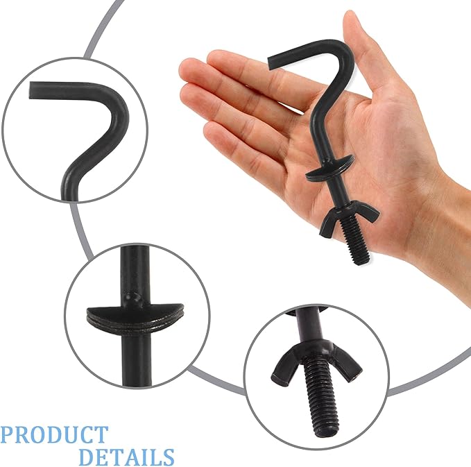 6 Packs Hammock Hooks Heavy Duty Replacement Zinc Hooks for Holding Hammock, 3/8 Inch Dia. Fit for 3/4 to 2 Inch Width Hammock Stand Parts Hardware