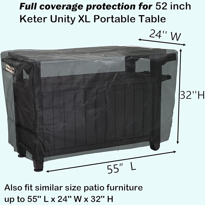 Outdoor BBQ Prep Table Cover 52 Inch for Keter Unity XL Serving Table, Waterproof & Windproof Strong Material Patio Grill Prep Table Cover, 55'' L x 24'' W x 32'' H