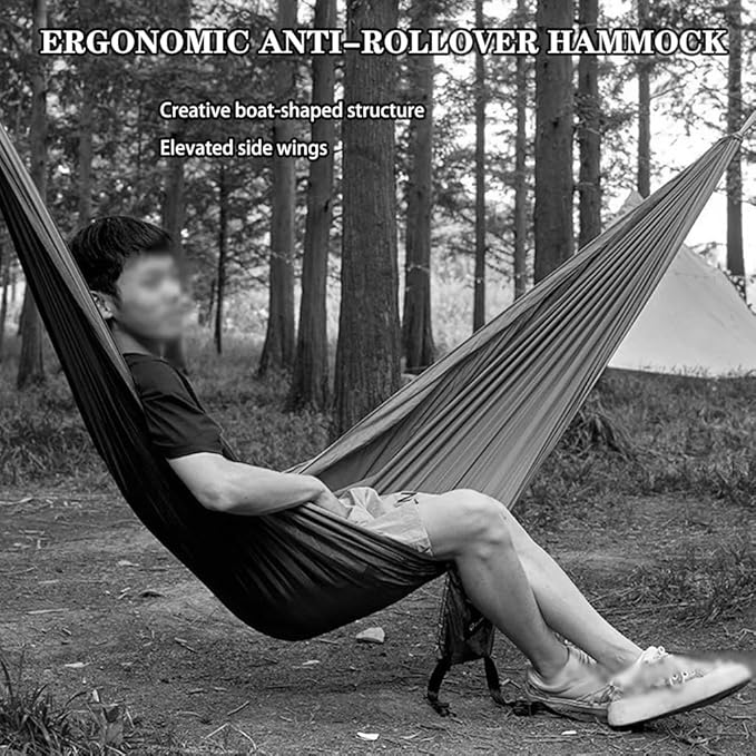 Portable Double Hammock for Park, Outdoor Anti-Rollover Swing with Storage Bag, Beach/Garden/Hiking, Load Bearing 250kg/551.2lbs(Rose Pink)