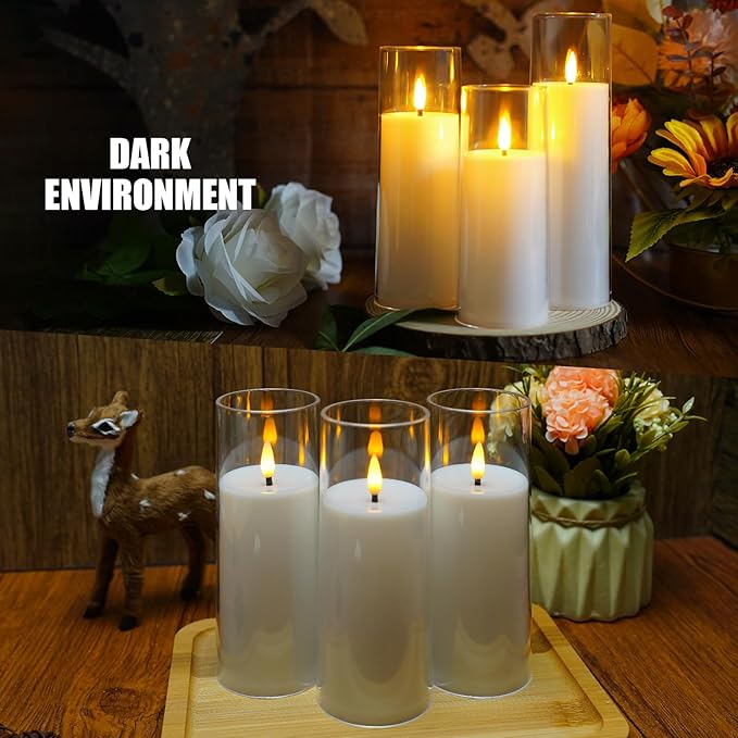 kakoya Flickering Flameless Candles Battery Operated with Remote and 2/4/6/8 H Timer Acrylic Led Pillar Candles Pack of 9 (appr D2.3"xH5.5"6.5"7.5")with Realistic 3D Wick Candles for Home Decor(White)