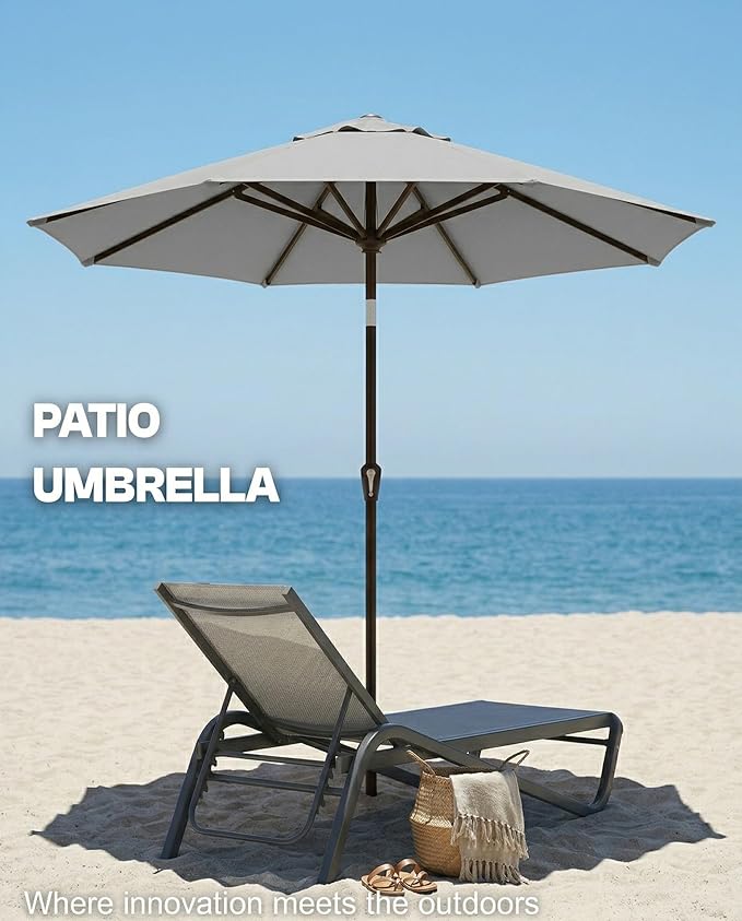 PatioKingdom Auto-Tilt 9FT Patio Umbrella Outdoor with 8 Sturdy Fiberglass Ribs,Market Table Umbrella for Pool,Backyard,Deck and Garden