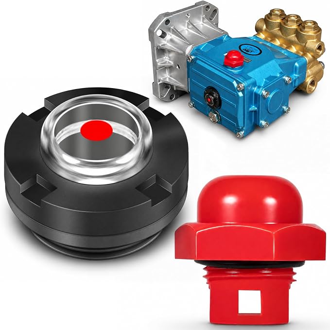 92241 Oil Level Sight Glass with Gasket & 514009761 Oil Fill Cap with O-Ring Kit for Cat Pumps 2SF, 3DX, 4DX, 5DX, Fit for DeWalt Pressure Washers DXPW3025, DH3028, and DH4240
