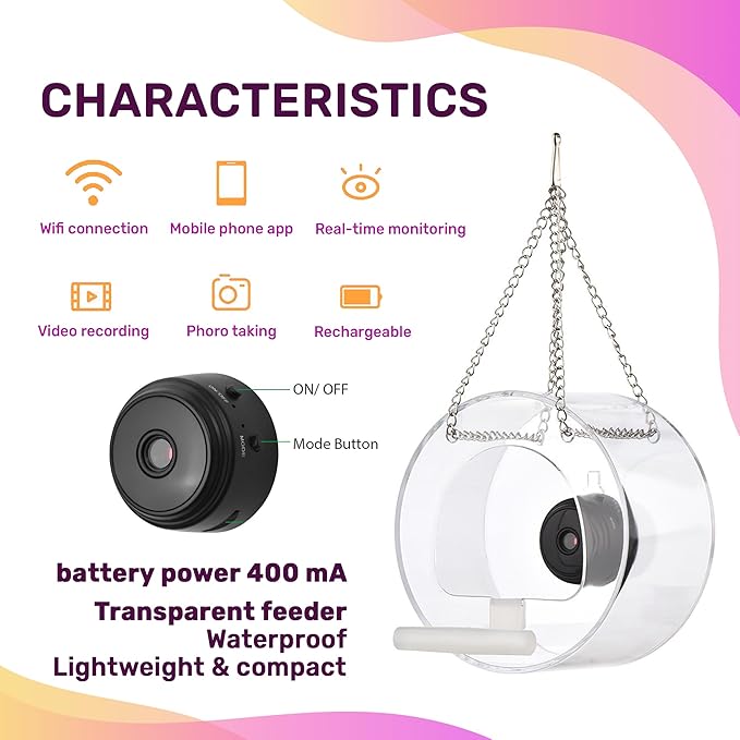 Bird Feeder with Camera Smart Backyard House Camera with Live View Instant Arrival Alerts Auto Capture Video Outside Wild Watching cam Gift for Bird Lovers