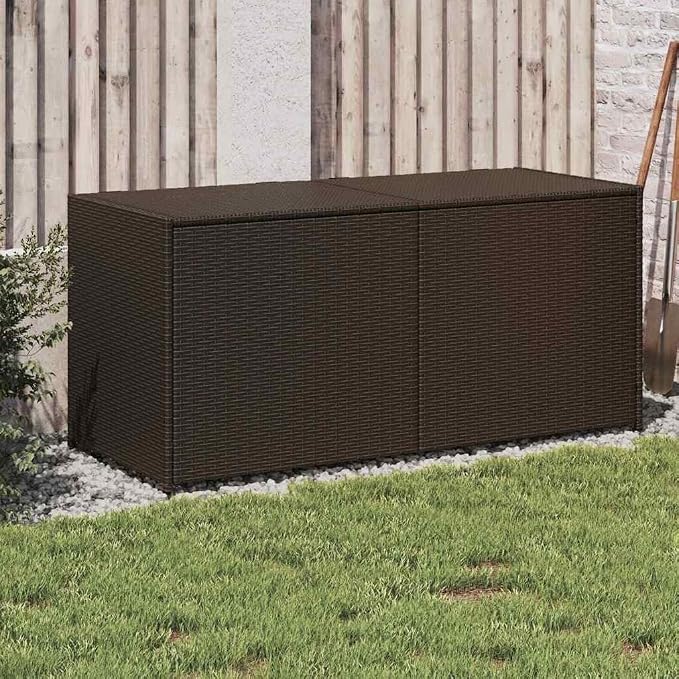 Poly Rattan Garden Storage Box 74.8 Gal, Brown Patio Storage Chest with Waterproof Bag and Gas Spring for Cushions, Blankets, and Pillows