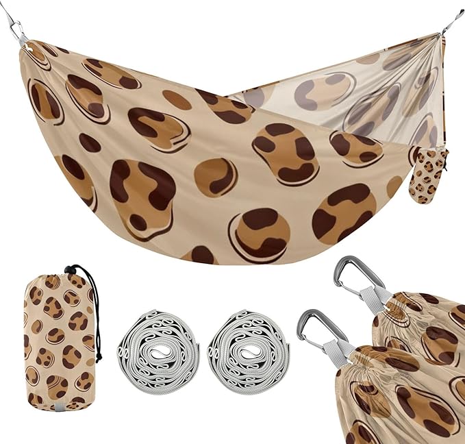 Classic Leopard Print Outdoor Hammock with Tree Straps for Outside Patio Garden