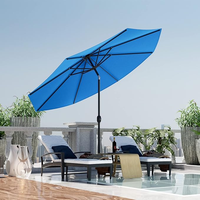 Greesum Patio Umbrella, Outdoor Table Umbrella with Push Button Tilt, Crank and 8 Sturdy Ribs