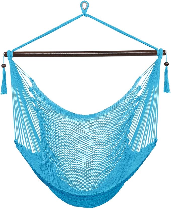 Large Hammock Swing Seat with Tassels(Light Blue)