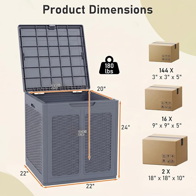 Giantex 39 Gallon Outdoor Storage Box, PP Deck Container with Rattan Patterns & Lockable Lid, Patio Plastic Storage Bin for Package Delivery, Garden Tools, Patio Cushions