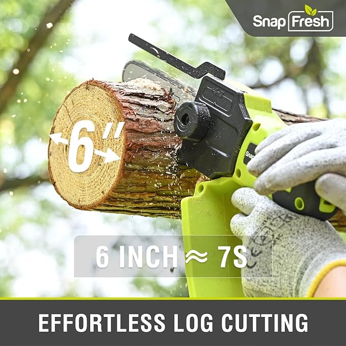 SnapFresh Mini Chainsaw Cordless 5” & 6”, 20V Electric Handheld Chainsaws with 2.0Ah Battery & Fast Charger, Lightweight Battery Powered Saw with 2 Chains for Wood Cutting & Branch Trimming
