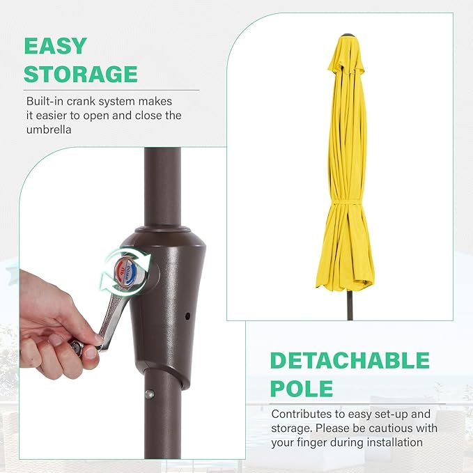 JEAREY 9 FT Patio Umbrella Outdoor, Table Umbrellas Market Umbrella w/Push Button Tilt/Crank, 8 Sturdy Ribs(Yellow)