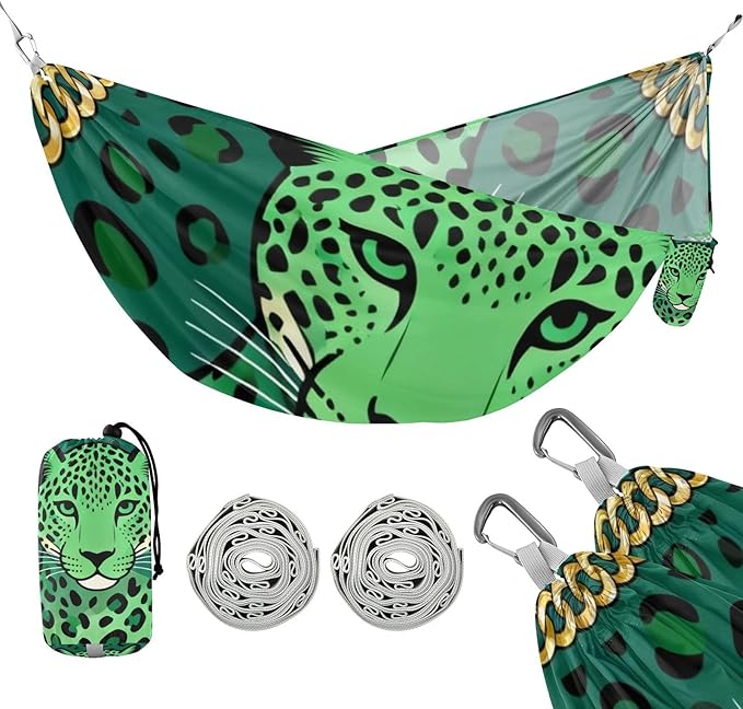 Green Leopard Portrait Outdoor Hammocks Swing Hammock for Patio Backyard Lounge Base