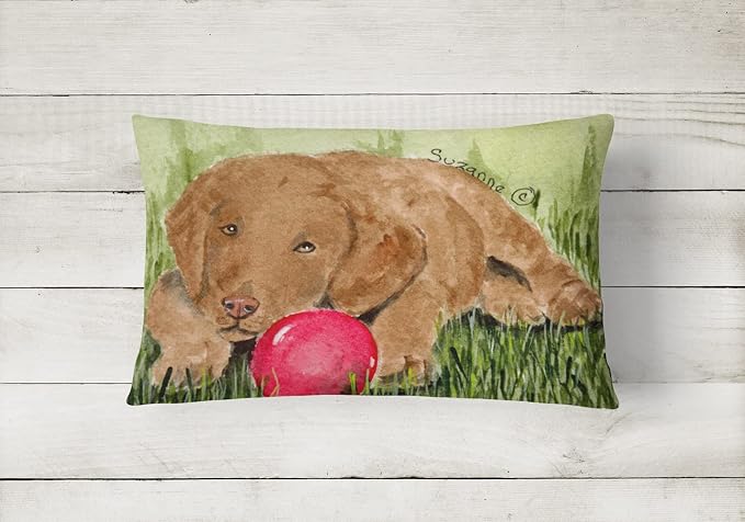 Caroline's Treasures SS8684PW1216 Curly Coated Retriever Canvas Fabric Decorative Pillow Machine Washable, Indoor Outdoor Decorative Pillow for Couch, Bed or Patio, 12HX16W
