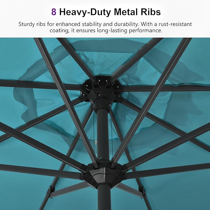 PURPLE LEAF 12' x 9' Patio Market Umbrella Outdoor Table Sun Umbrellas with Crank 8 Aluminum Sturdy Ribs for Pool Deck Backyard Beach Turquoise Blue