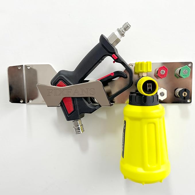FIXFANS Pressure Washer Gun Holder, Power Washer Snow Foam Lance Holder Tool Organizer, Wall Mounted Nozzle Tips and Foam Cannon Kit Storage Rack of Car Wash Accessories, 1/4" Quick Connect