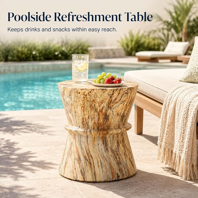 Outdoor Concrete Side Table, Concrete Contemporary Lightweight Accent Table with Faux Stone Coffee Tables for Garden,Porch,Backyard (Amber,Brown -16)