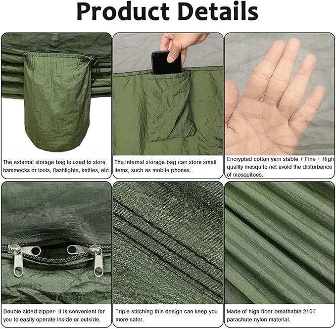 Hammock Camping Hammock with Net, Lightweight Portable Double Parachute Hammocks, High Capacity & Tear Resistance for Backyard,Hiking Camping Essentials (Color : Gray and blue-6loops)