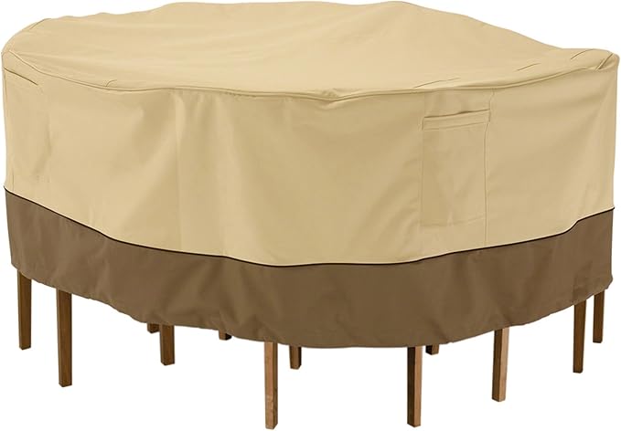 Classic Accessories Veranda Water-Resistant 94 Inch Round Patio Table & Chair Set Cover, Outdoor Table Cover