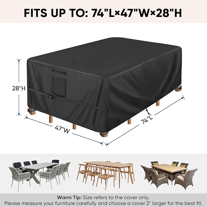 BALEINE Patio Furniture Covers, Outdoor Furniture Covers Waterproof, Heavy Duty Oxford Patio Table Cover for Outdoor Table, Chair, Sofa, Desk (Black, 74"L x 47"W x 28"H)