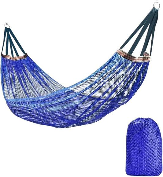 Outdoor Hammock with Ice Silk Mesh, Swing Bent Pole Anti-Tip Camping Travel Accessories