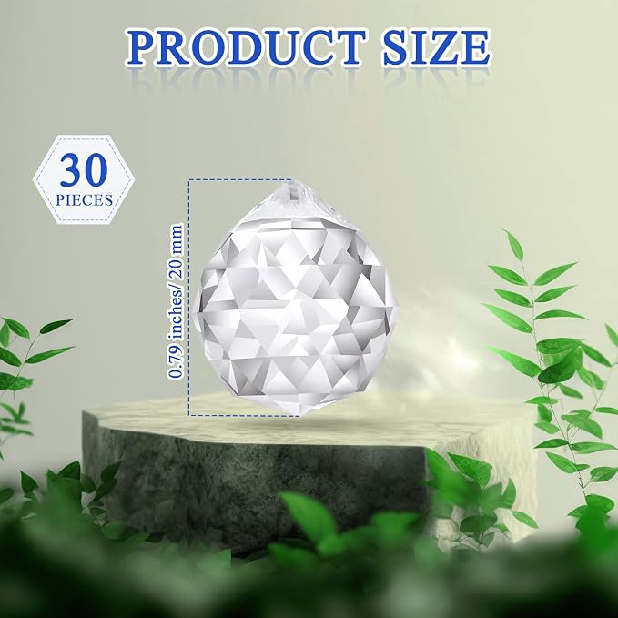 Didaey 30 Pack Crystal Ball 20 mm Prism Suncatcher Sun Catchers Hanging Crystals Prisms for Windows Gift Feng Shui (Clear)