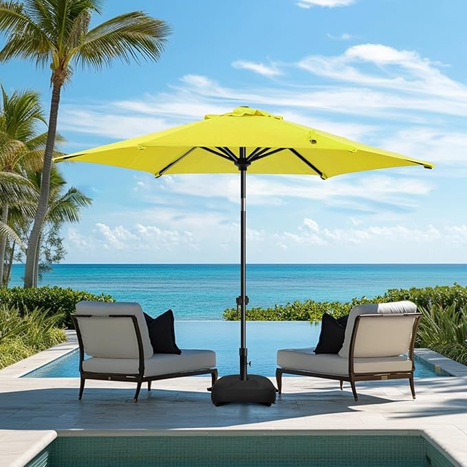 wikiwiki 7.5FT Patio Umbrella with Base, Outdoor Umbrellas with Base Included, 6 Sturdy Ribs, Waterproof Fade Resistant POLYESTER DTY Canopy for Deck, Lawn, Garden, Backyard & Pool, Yellow