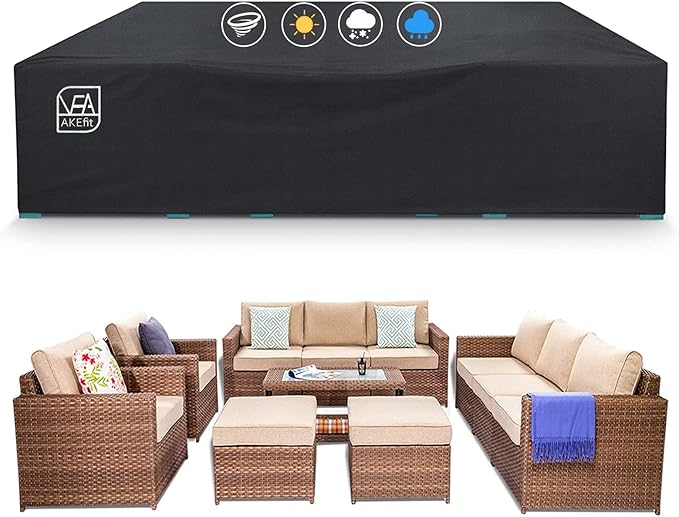 AKEfit Patio Furniture Covers,500D Heavy Duty Waterproof for Outdoor Square and Retangle Patio Table and Chair Covers,Black-126"L x 63"W x 29"H