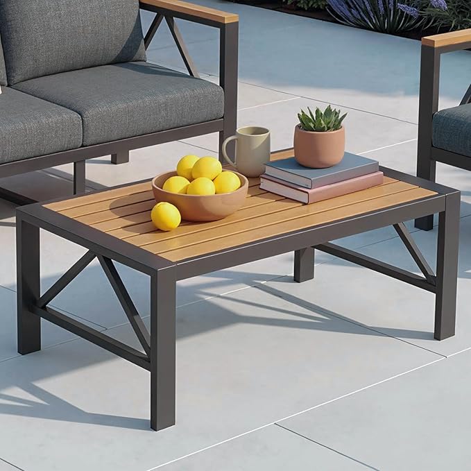 INGEROOM Aluminum Outdoor Patio Coffee Table, 40 Inch Rectangle All-Weather Side Table for Deck, Backyard, Balcony, Dark Gray