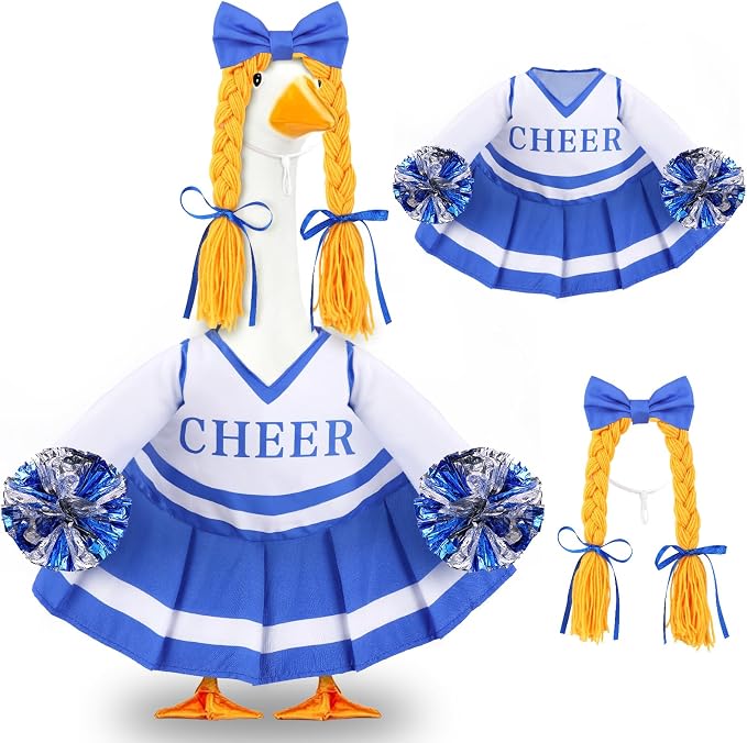 Celltestria Cheerleader Goose Outfits Cheerleading Porch Goose Costume Blue Goose Clothes for 23" Geese Outdoor Patio Yard Lawn Garden Art Decoration
