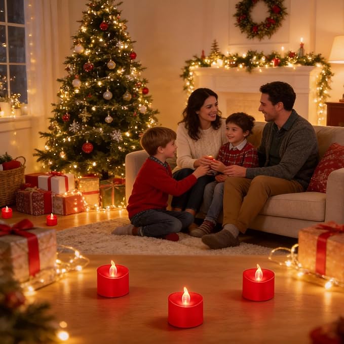 12 Pack LED Tea Lights, Last 100H+, Red Flickering Light