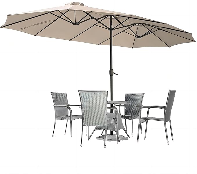AECOJOY 15x9ft Large Patio Umbrella, Double-Sided Umbrella Outdoor Patio, Rectangle Market Table 177''x104'' Umbrellas with Crank Air Vents for Deck Pool Patio (1.9" Pole, Tan)